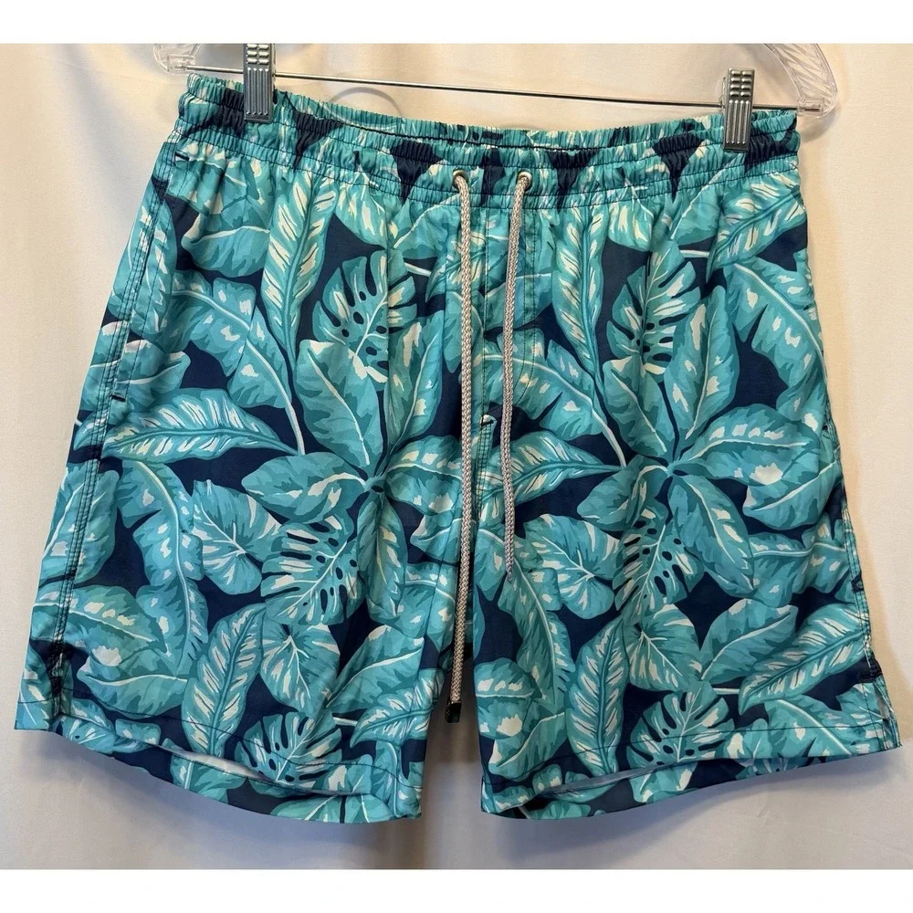 Kenny Flowers Men's Size XL Shorts Swim Trunks Lined Blue Turquoise Floral